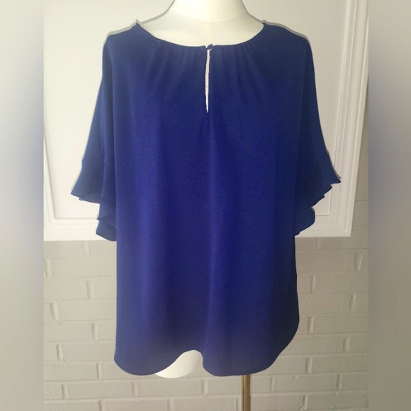 CeCe Tops - CeCe Royal Blue Flutter Sleeve Blouse